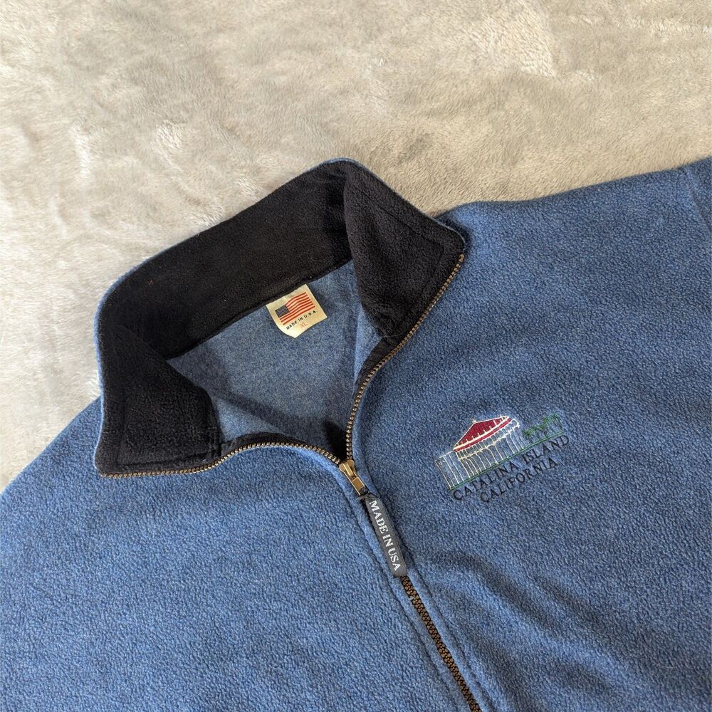 Vintage Catalina Island Fleece Jacket Mens XL Blue Full Zip Made in USA Casino
